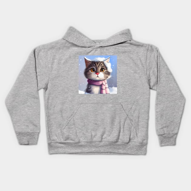 Lovely Cute Cat and Fluffy Cat Closeup in Winter Scenery Kids Hoodie by KOTOdesign